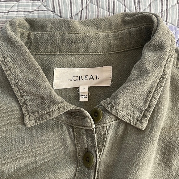 THE GREAT. Troop Shirt Dress pale green size Large 100% cotton luxury - Picture 6 of 11